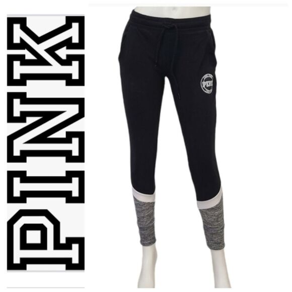 PINK Victoria's Secret Black Joggers Womens sz Small - Picture 2 of 8